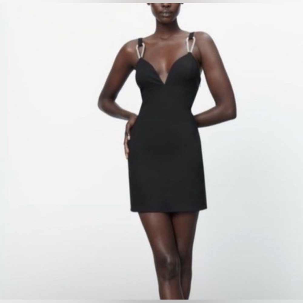 NWT ZARA RHINESTONE STRAP BLACK DRESS